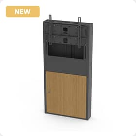 Rhobus Plus Standard Bolt down Stand - Supporting 55-70" screens up to 60kg - Finished in Sinterflex Black with an Oak cabinet door - NEW icon